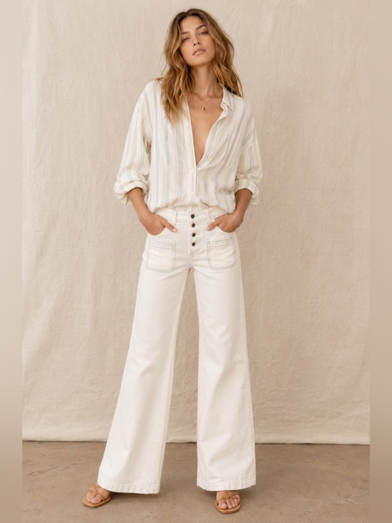 Kerri Rosenthal Denim - Kerri Rosenthal Brooklyn Cream Wide Leg Jeans Patch Pocket Coconut 🍦Size 25 NWT